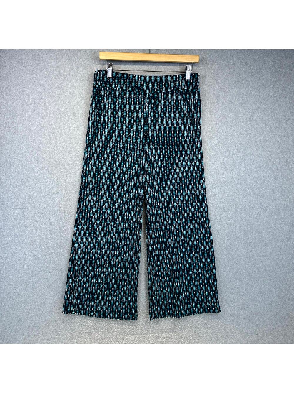 Jason Maxwell Ankle Pants Womens Large Blue Black Geometric Polyester Blend